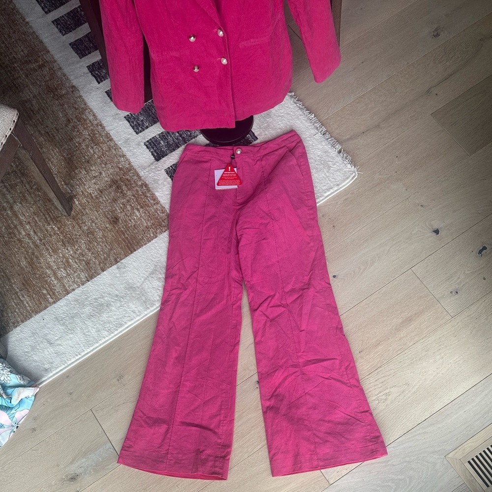 Bright Pink Double-Breasted Blazer and Pants Set - Picture 3 of 5